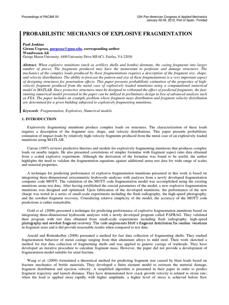 Probabilistic Mechanics of Explosive Fragmentation | PDF | Explosive ...