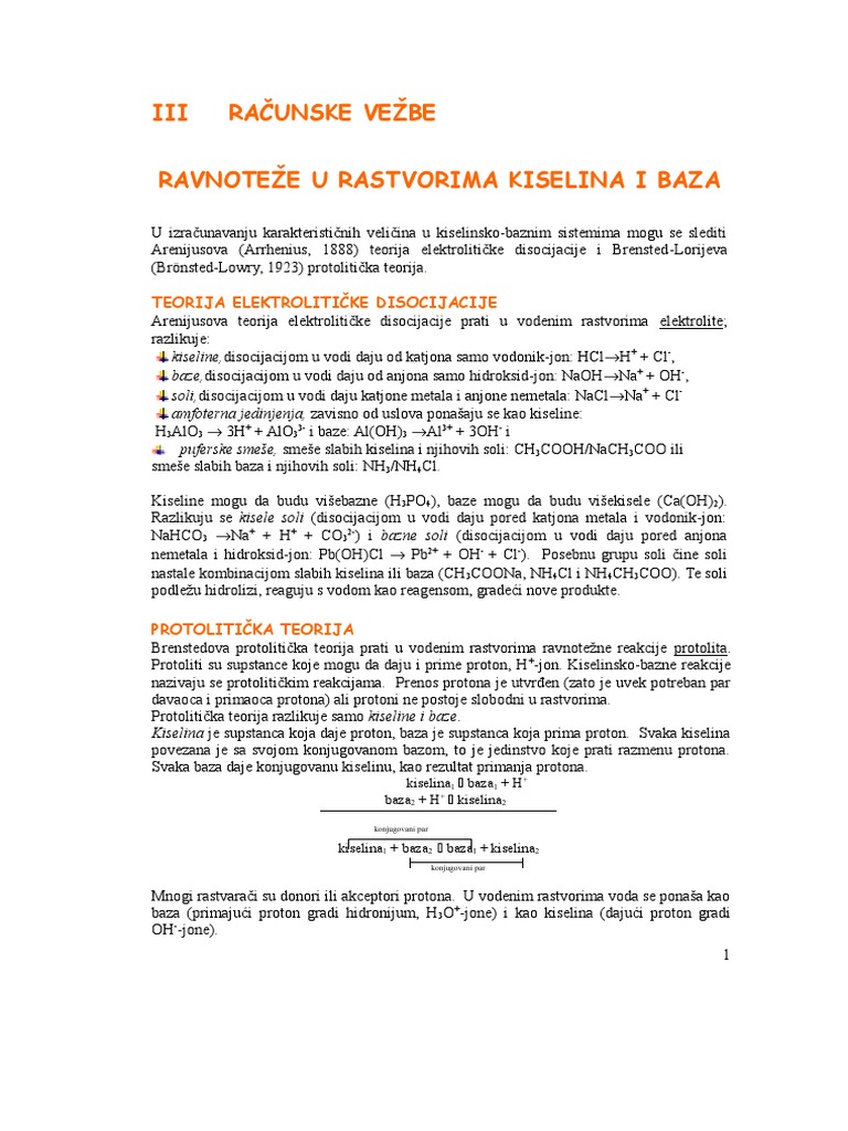 3 Ravnoteze U Rastvorima Kiselina I Baza 2009 | PDF