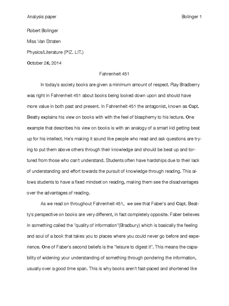 fahrenheit 451 analysis essay