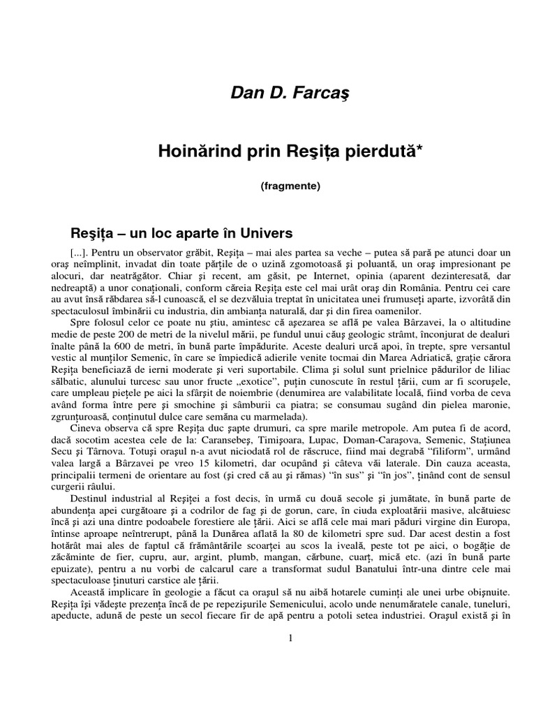 Hoinarind Prin Resita Pierduta PDF | PDF