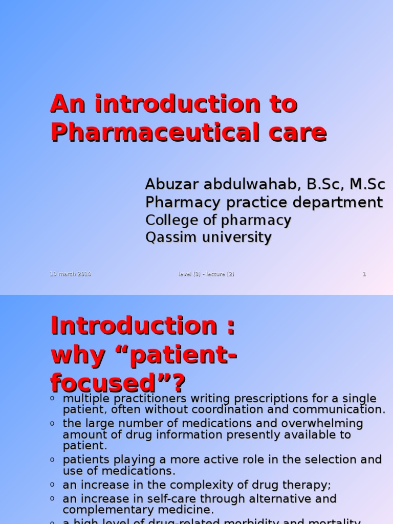 Introduction to Pharmaceutical Care | PDF | Pharmacy | Health Care