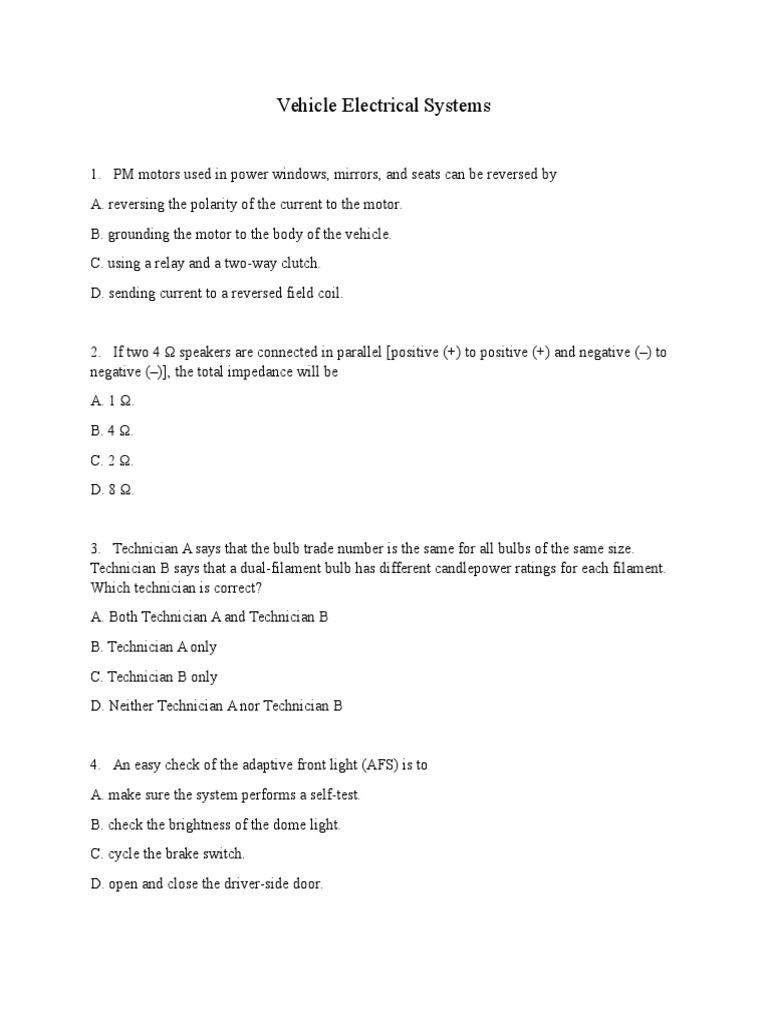 Vehicle Electrical Systems Overview | PDF | Series And Parallel ...