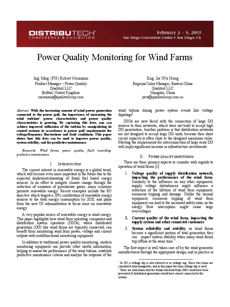 Power Quality in Wind Farms Analysis | PDF | Wind Power | Wind Turbine