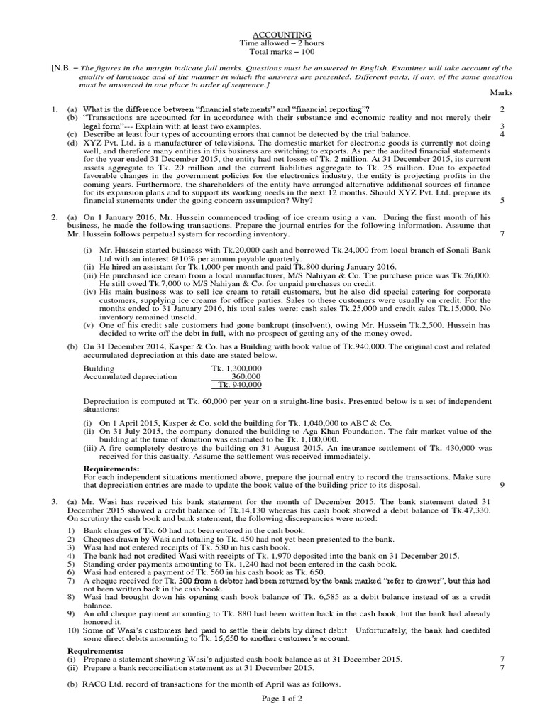 ICAB Knowledge Level Accounting MayJun 2016 PDF Debits And Credits