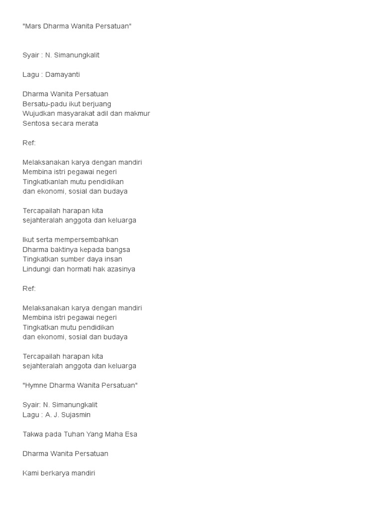 Mars & Hymne Dharma Wanita Persatuan - Chadz1911Blog | PDF