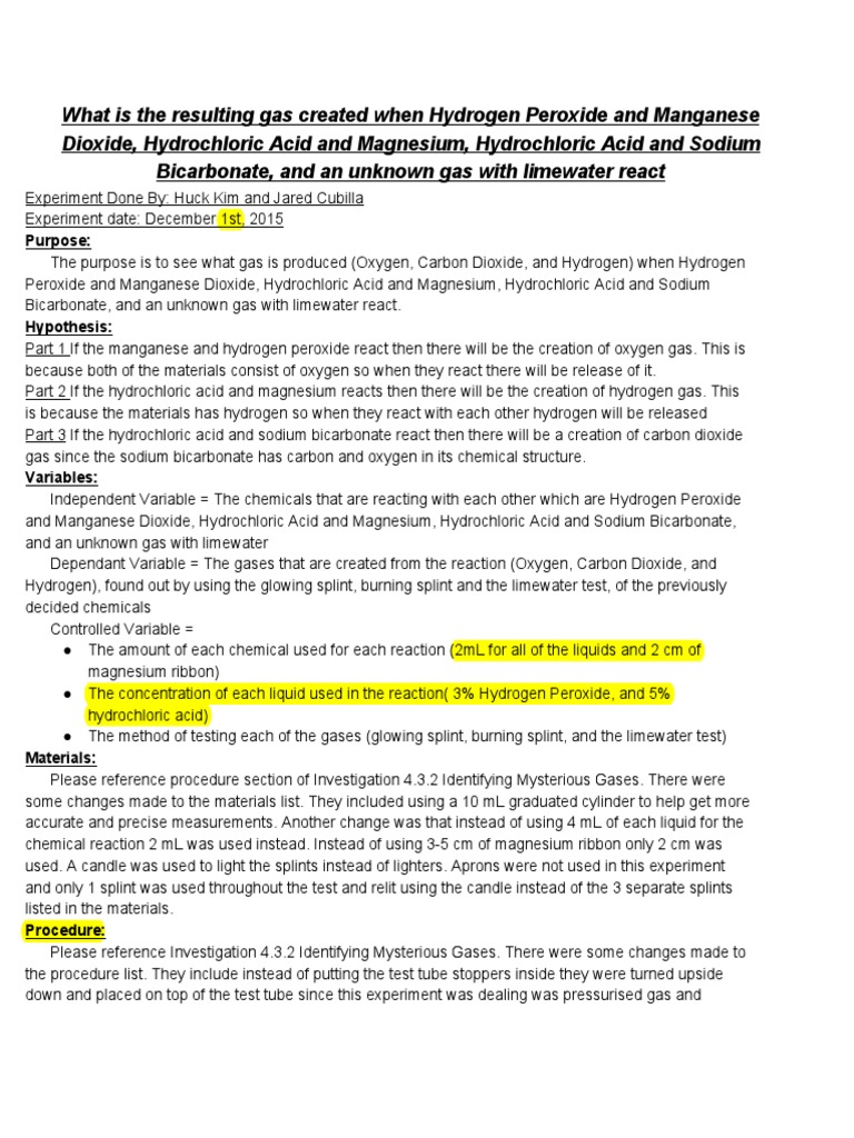 Investigation4 3 2IdentifyingMysteryGases | PDF | Magnesium | Bicarbonate