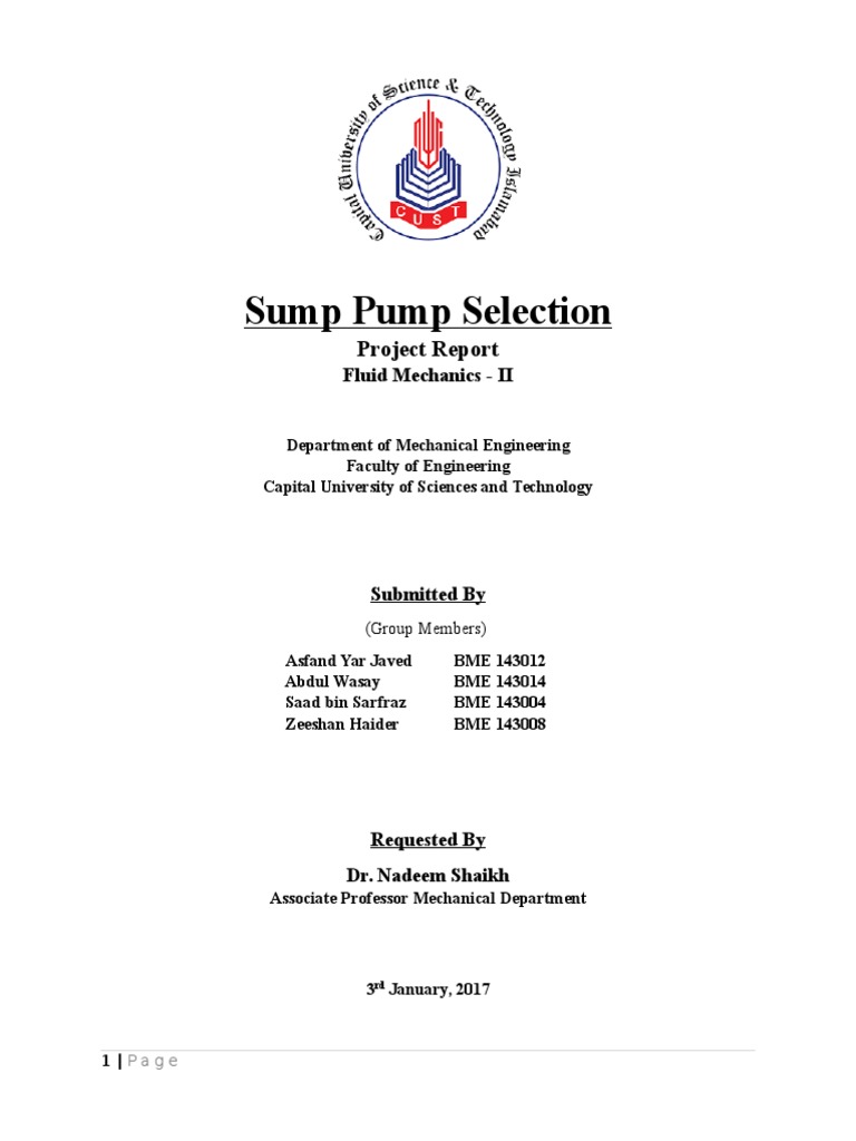 Sump Pump Selection Final Report | PDF | Reynolds Number | Fluid Dynamics