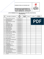 List of Minimum Tools and Tackles To Be Deployed For The Construction