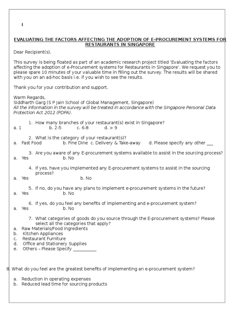Survey Questions 09262016 Supply Chain Procurement