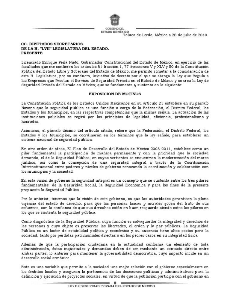Ley de Seguridad Privada Del Edomex Ciudad de México