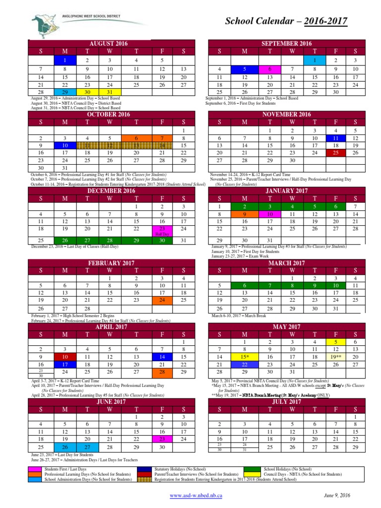 AsdW School Calendar 20162017 Colored PDF