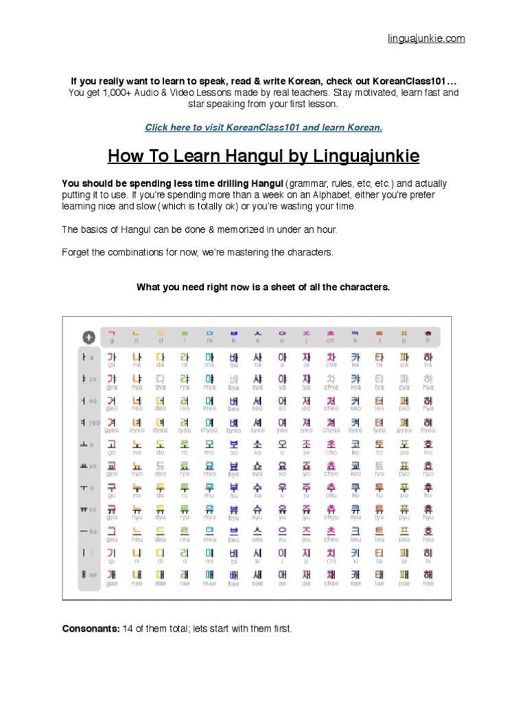 Master Hangul: Quick Learning Guide | PDF
