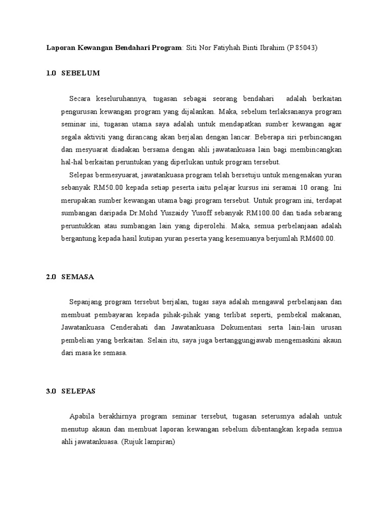 Laporan Kewangan Bendahari Program Pdf
