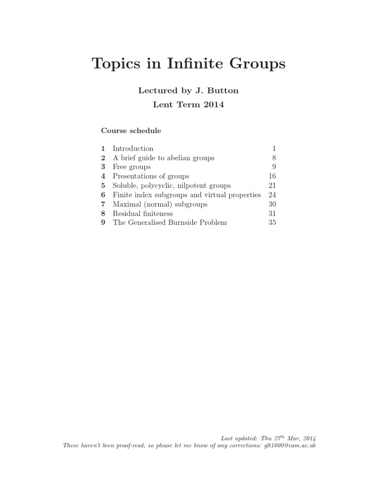 Infinite Group Theory Overview | PDF | Group (Mathematics) | Group Theory