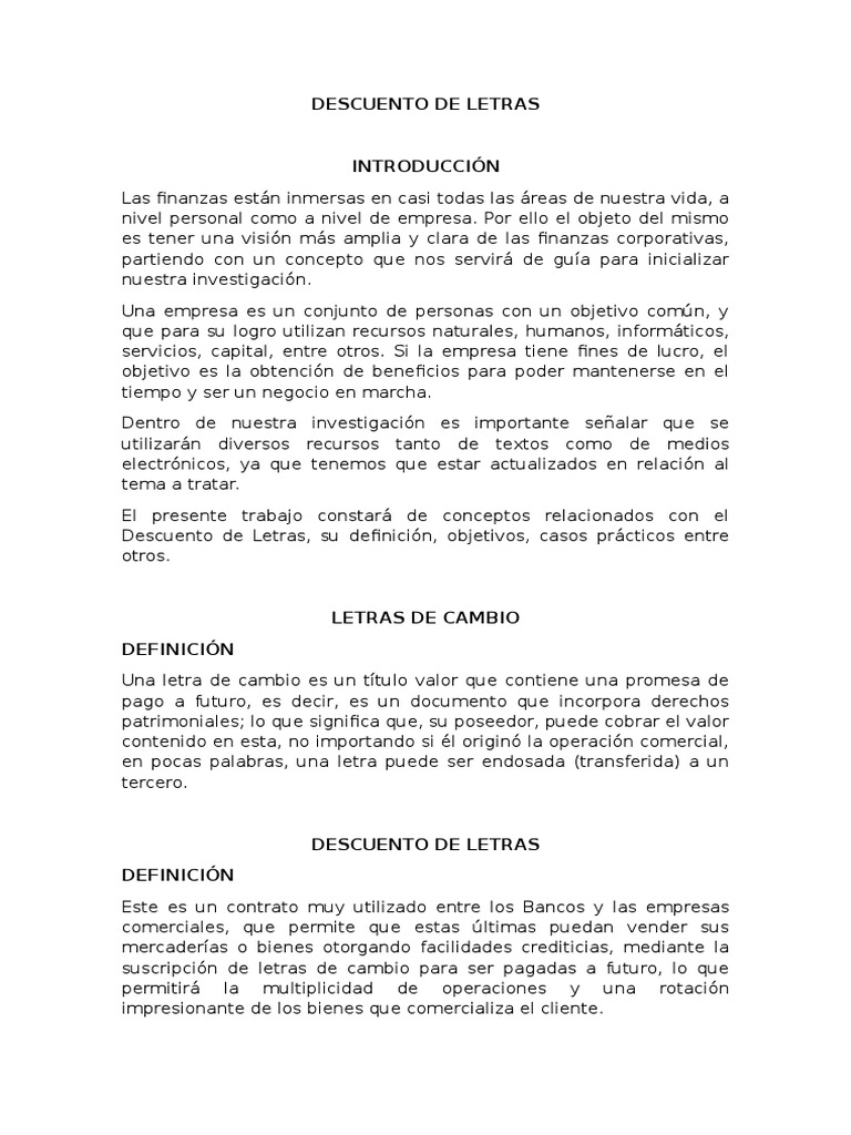 Definición y Proceso del Descuento de Letras | PDF | Pagaré | Bancos