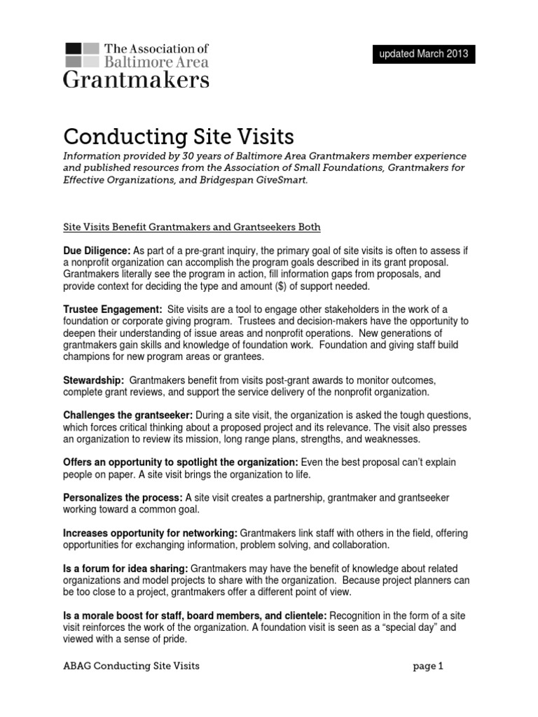 Effective Site Visit Strategies for Grantmakers | PDF | Grant (Money ...