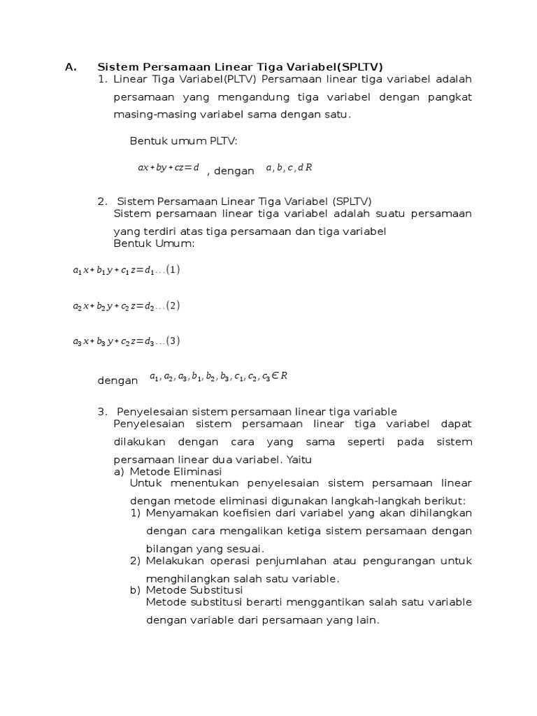 Contoh Soal SPLTV dan Metode Penyelesaian | PDF | Metode & Bahan Ajar ...