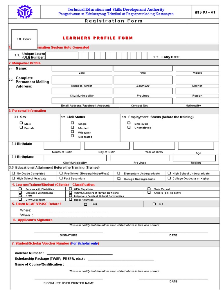 Learners Profile Form | PDF