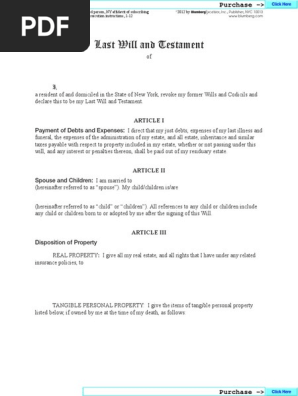 New York Last Will and Testament Form