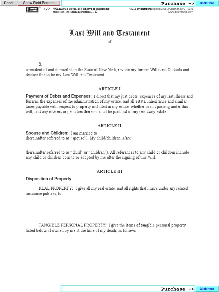 New York Last Will and Testament Form | Will And Testament | Legal Guardian
