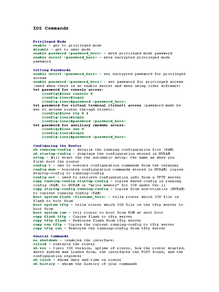 IOS Commands Routing Ip Address
