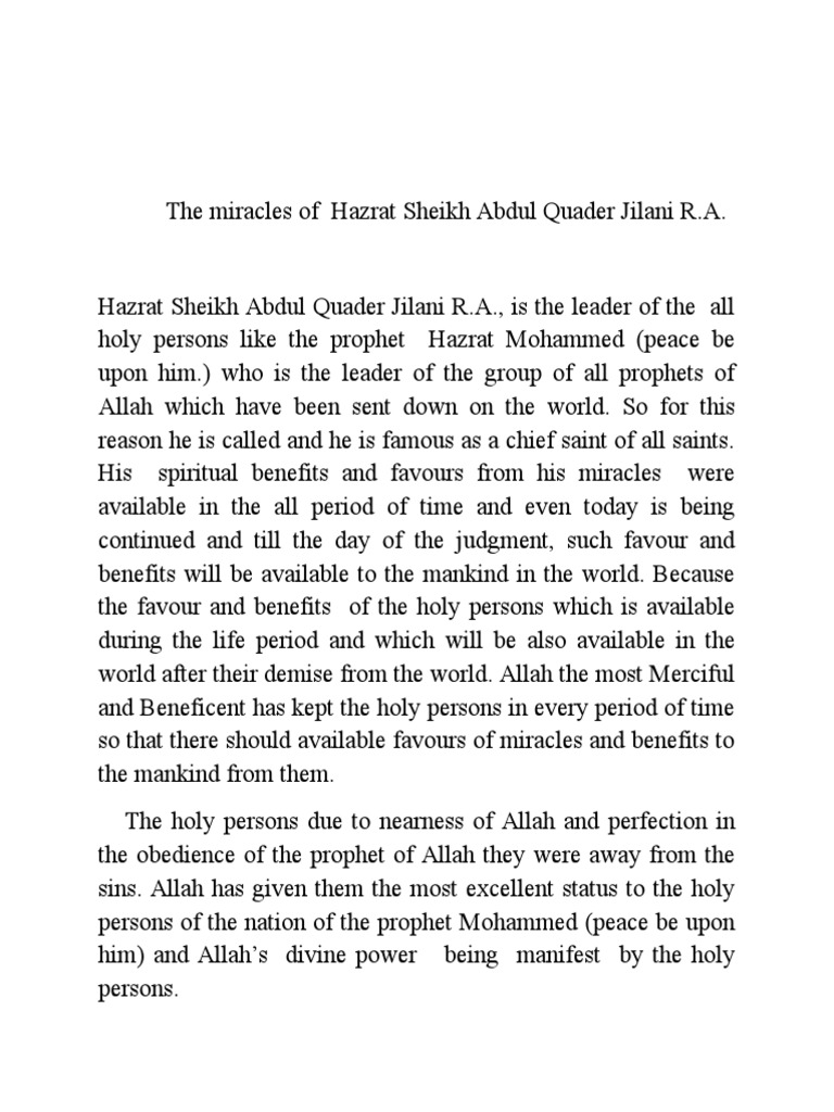 The Miracles Of Hazrat Sheikh Abdul Quader Jilani Pdf Miracle