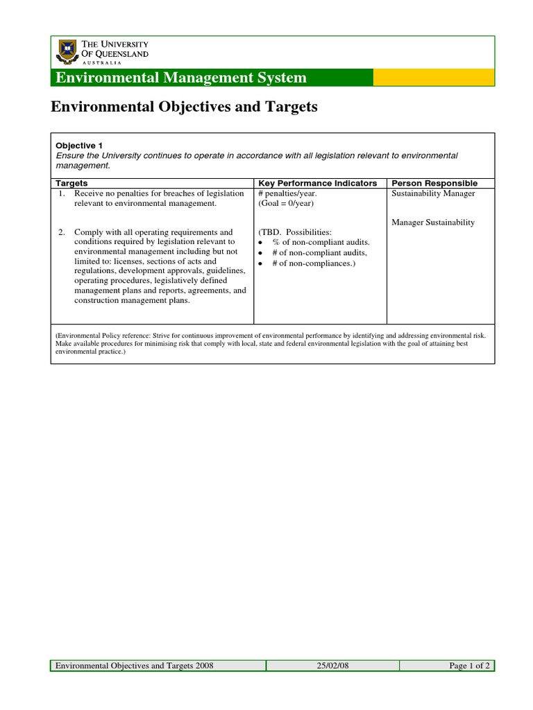 Environment Objectives Targets Environmental Policy Environmental Law
