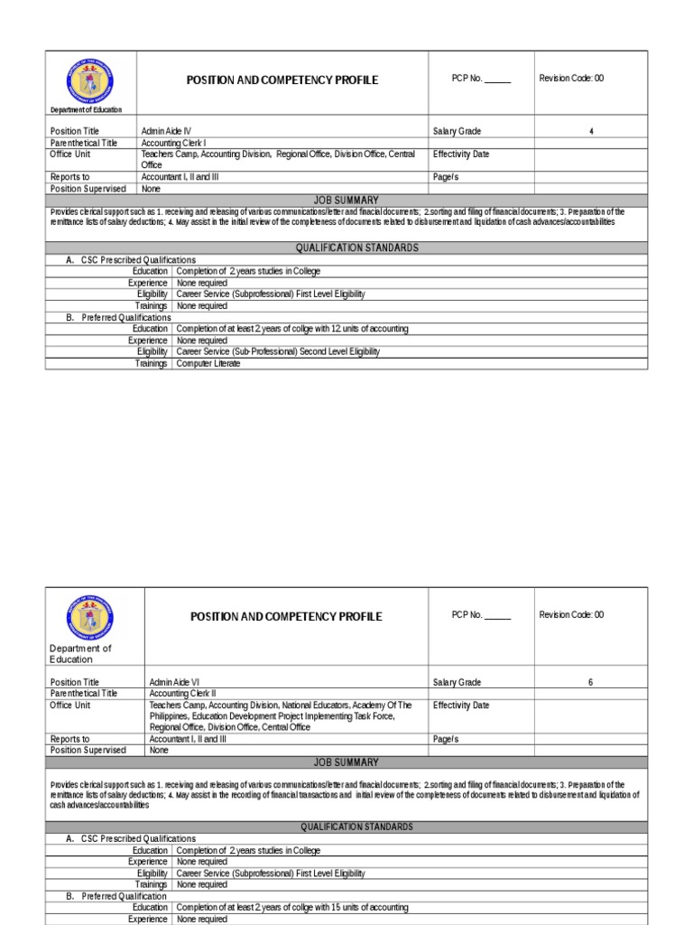 Position and Competency Profile | PDF | Bookkeeping | Certified Public ...