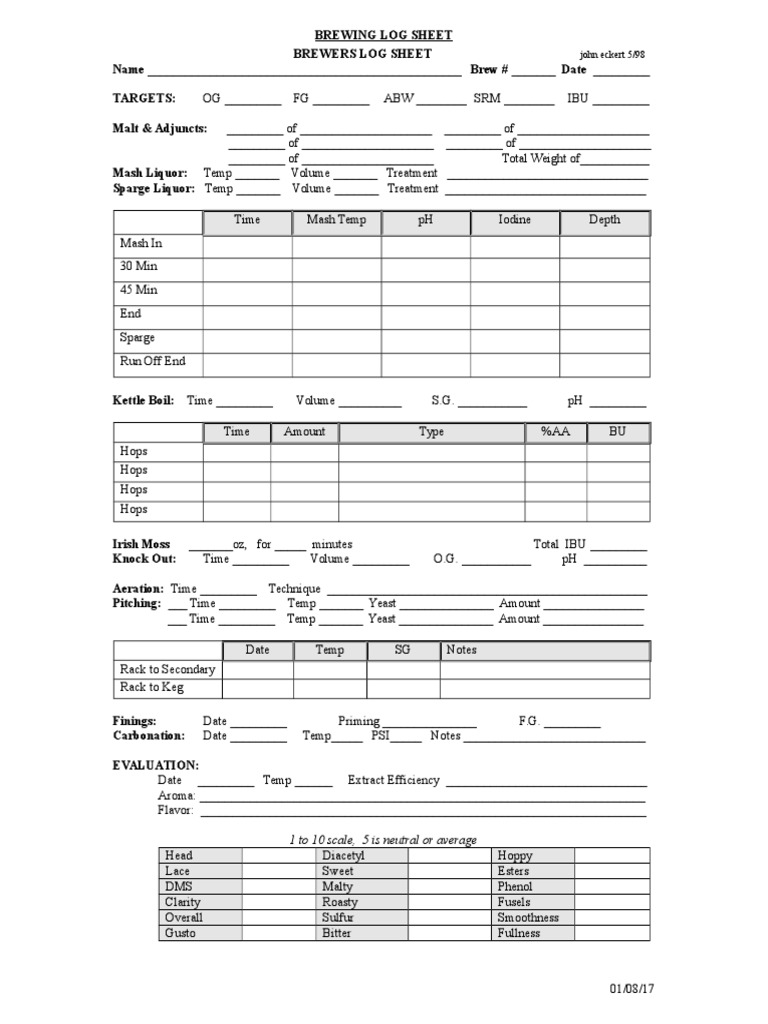 Brew Log Sheet PDF