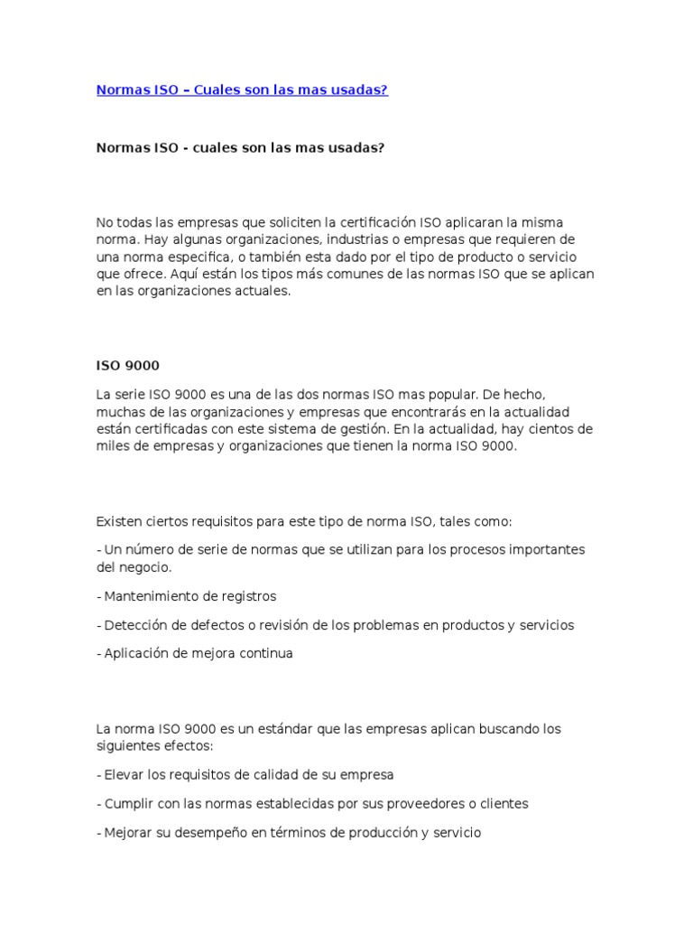Normas ISO más utilizadas en Perú | PDF | Iso 9000 | Organización ...