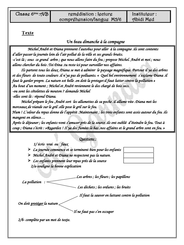 évaluation Français 6ème à Imprimer Avec Correction Devoir Francais 6eme | PDF