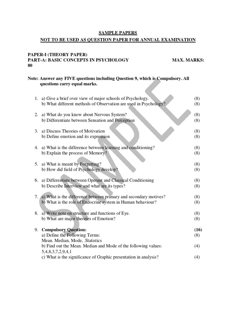 Psychology Exam Sample Papers | PDF | Clinical Psychology | Median