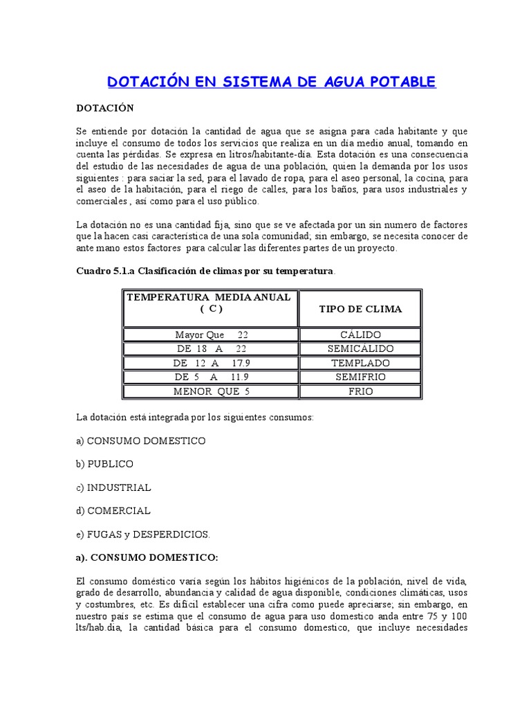 Dotación de Agua Potable por Habitante | PDF | Consumo (economía) | Riego