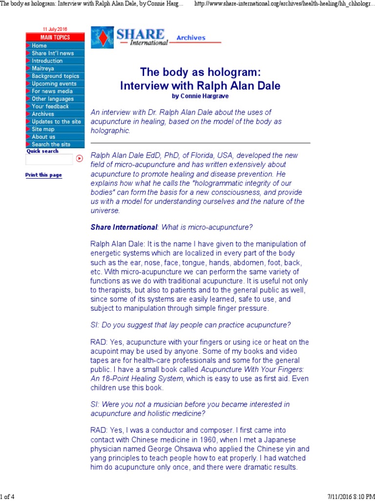 The Body As Hologram Interview With Ralph Alan Dale, by Connie Hargrave Health and Healing