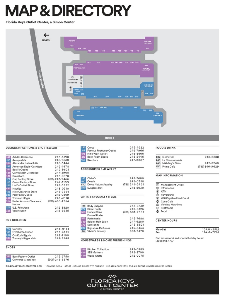 Florida Keys Outlet Center, A Simon Center F Lo Rid A T Urnpik PDF
