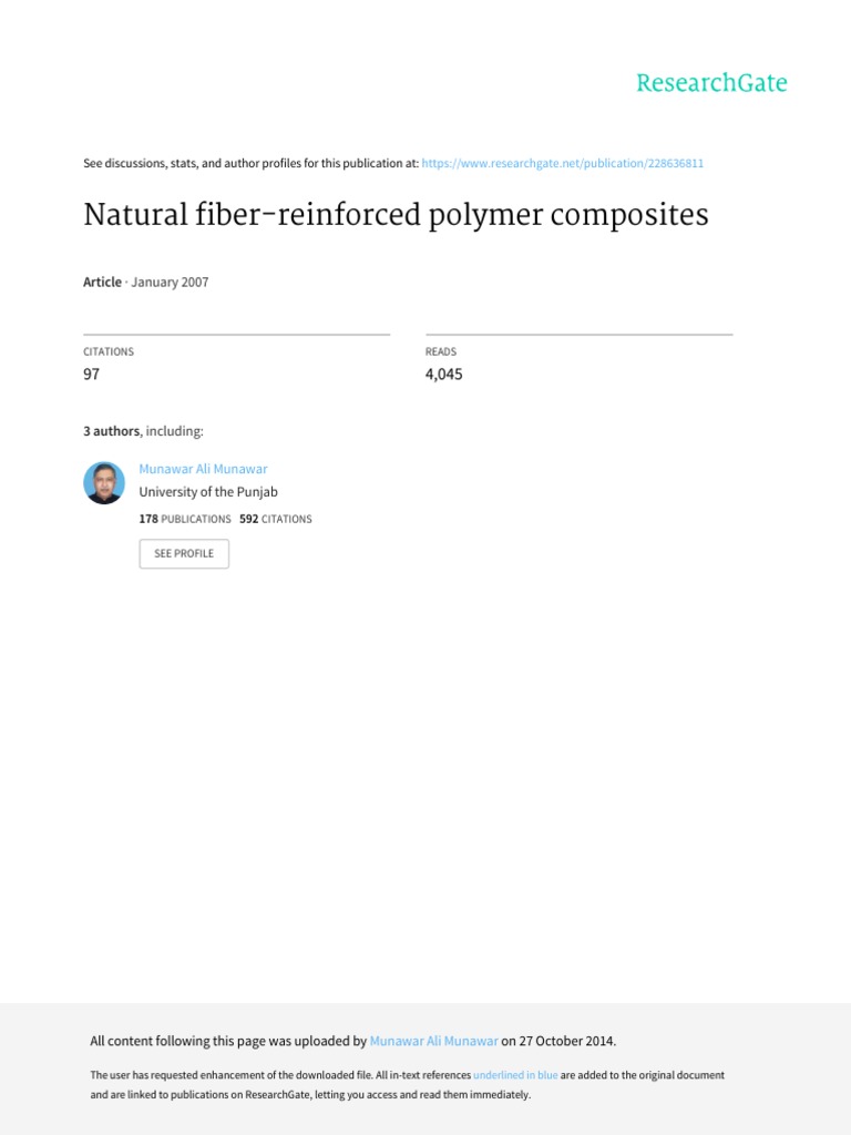 Natural Fiber-Reinforced Polymer Composites | PDF | Composite Material ...