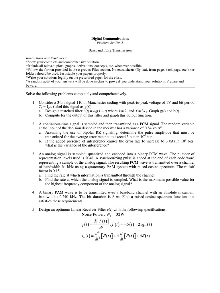 Problem Set No. 3: Digital Communications | PDF