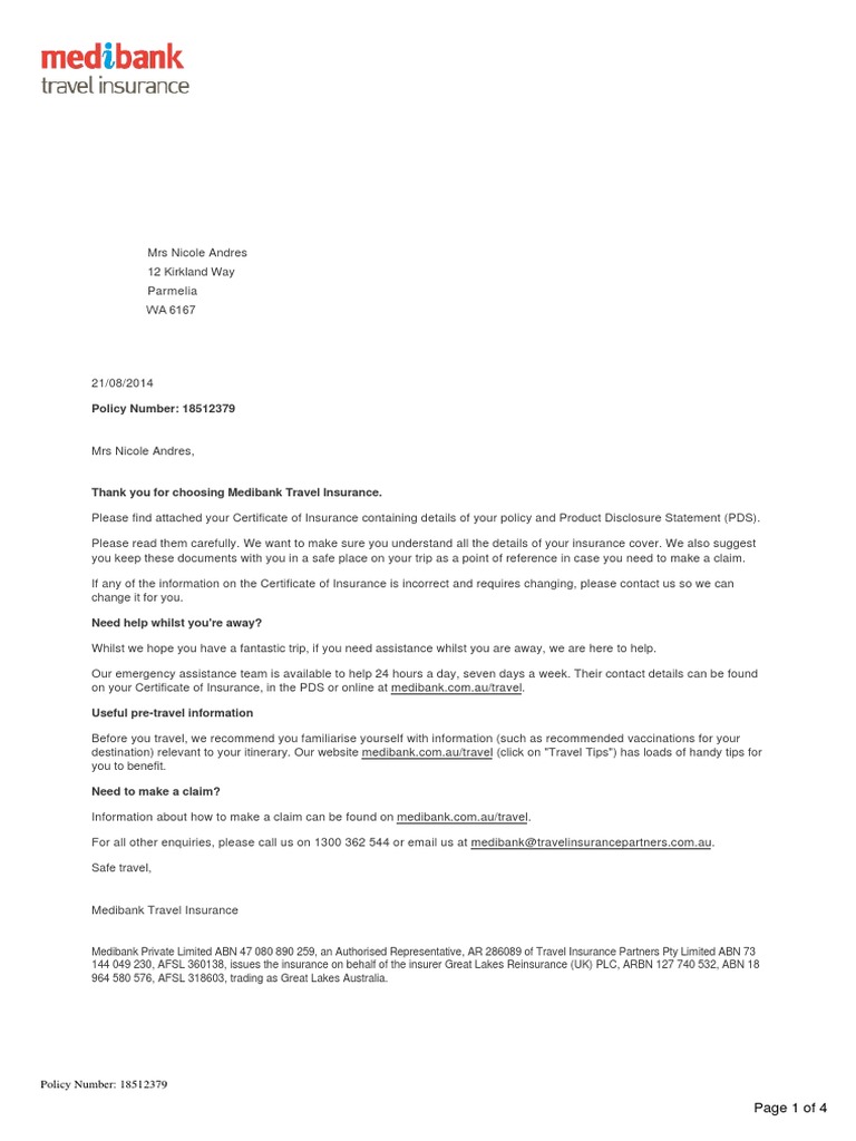 Medibank Travel Insurance Policy Details | PDF | Insurance | Vehicle ...