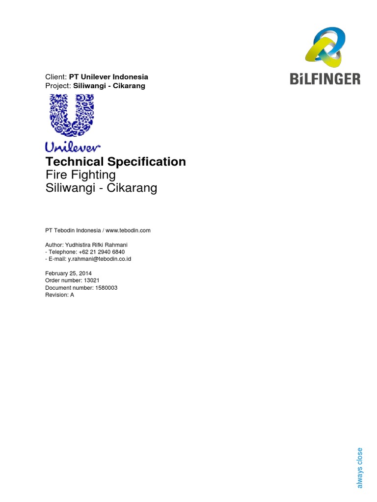 RA Technical Specification - Fire Fighting | PDF | Door | Valve