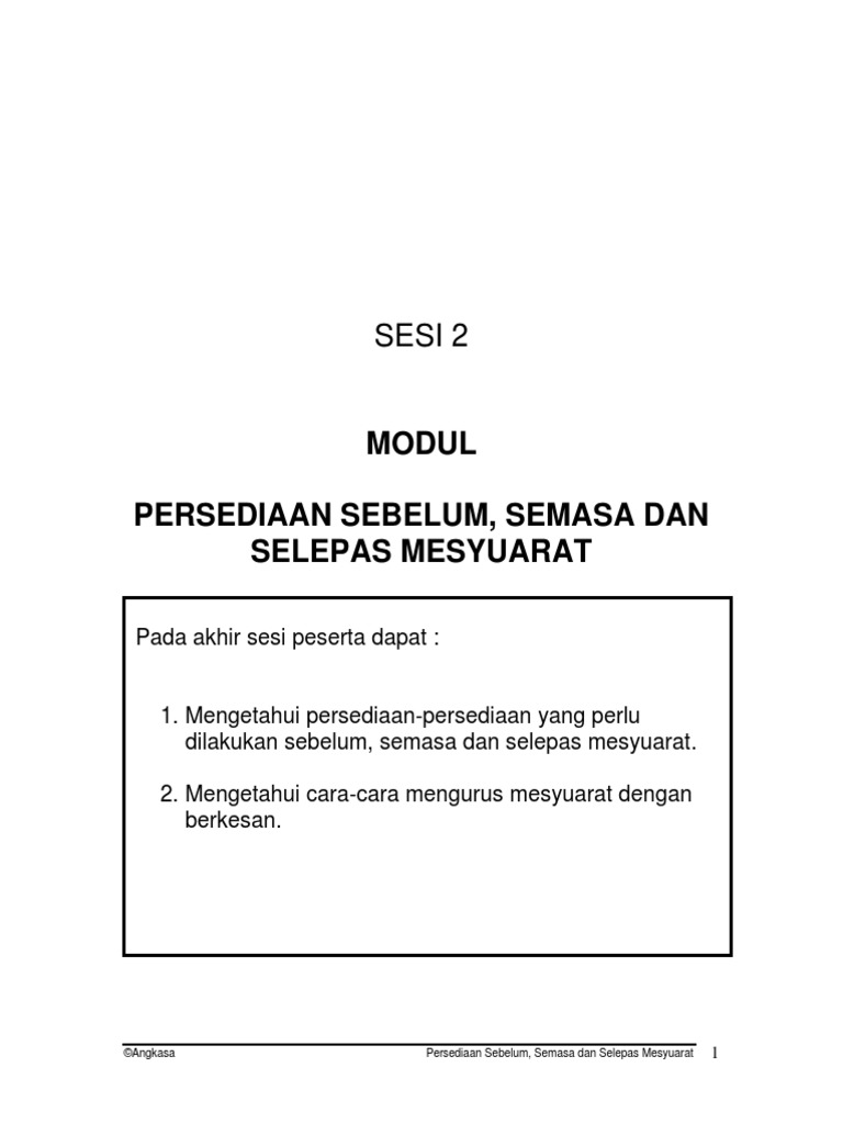 Modul Persediaan Sebelum Semasa Dan Selepas Mesyuarat Pdf