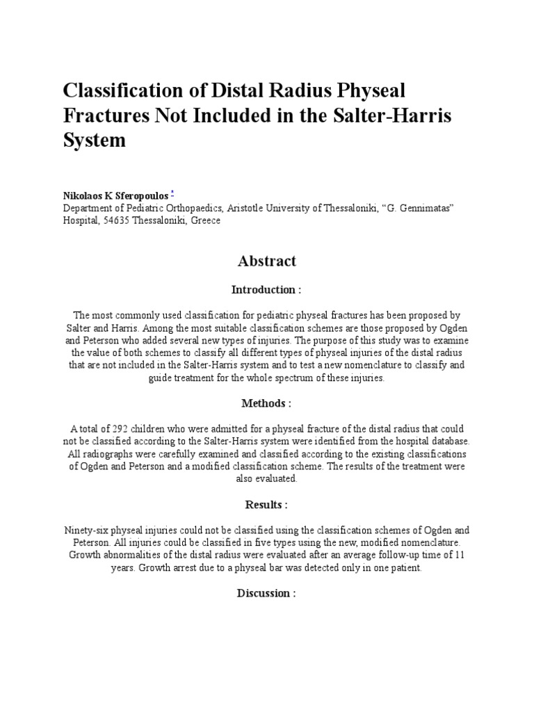 Classification of Distal Radius Physeal Fractures Not Included in the Salter Medical Imaging