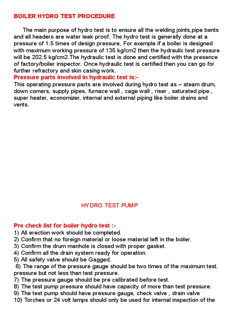 Boiler Hydraulic Test Boiler Hydropower