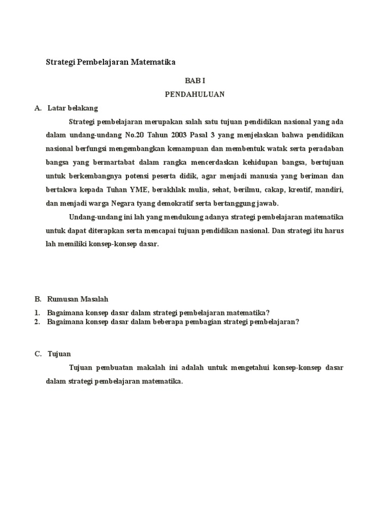 Makalah Strategi Pembelajaran Matematikadocx