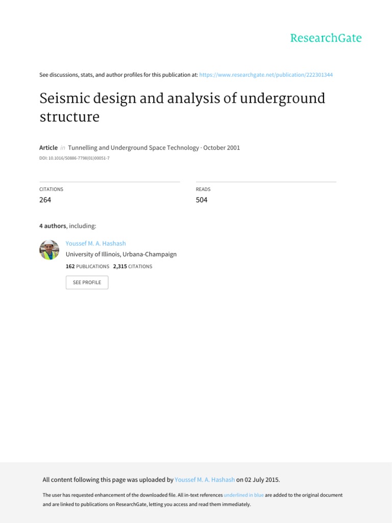 Seismic Design and Analysis of Underground Structu | PDF | Earthquakes ...