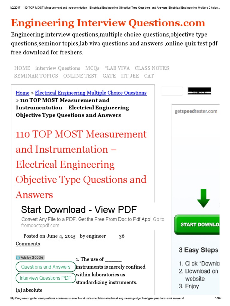 110 TOP MOST Measurement and Instrumentation Electrical Engineering