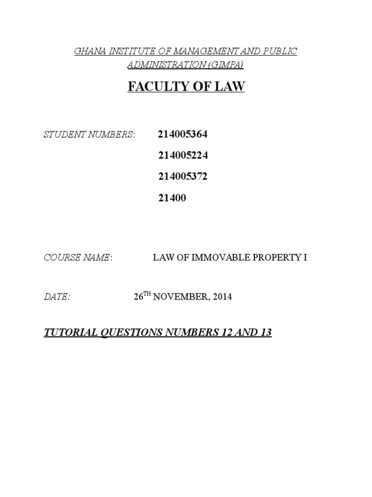 Law of Immovable Property Tutorial (Reworked) PDF Property Law