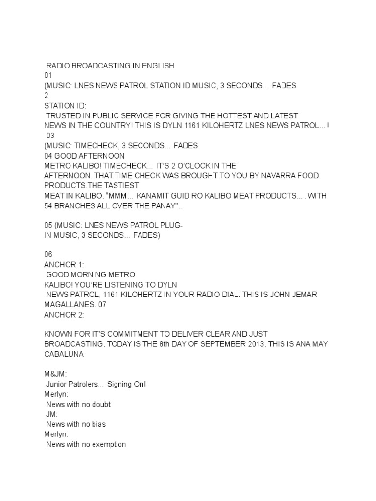 English Radio Broadcasting Script | PDF | Philippines
