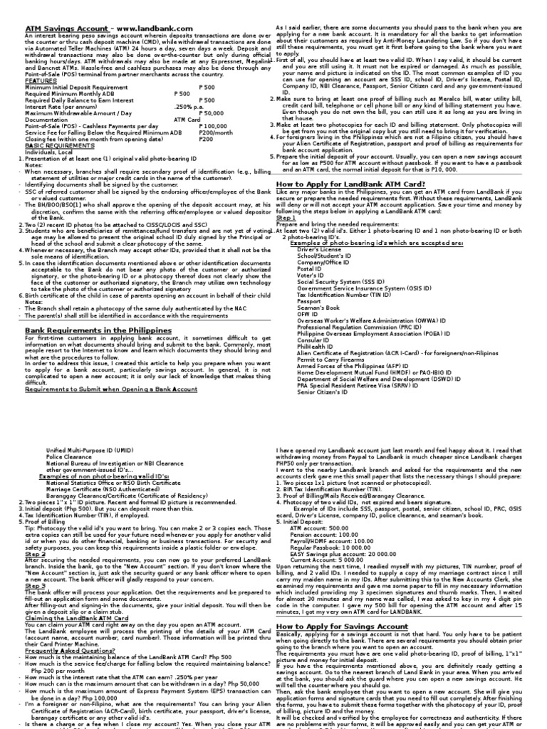 Landbank Requirements Identity Document Automated Teller Machine