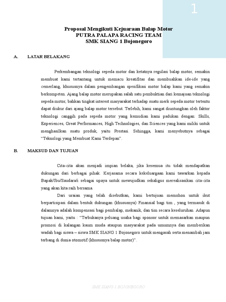 Proposal Kegiatan Mengikuti Kejuaraan Balap Motor