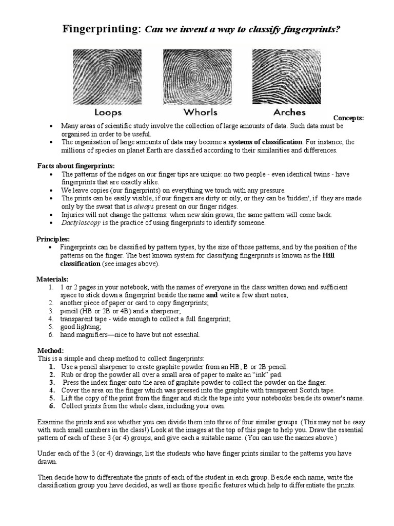 Classifying Fingerprints Activity Guide | PDF